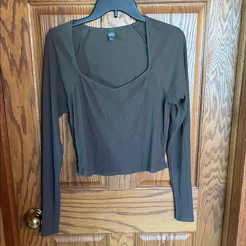 Wild Fable Ribbed Olive Green Blouse